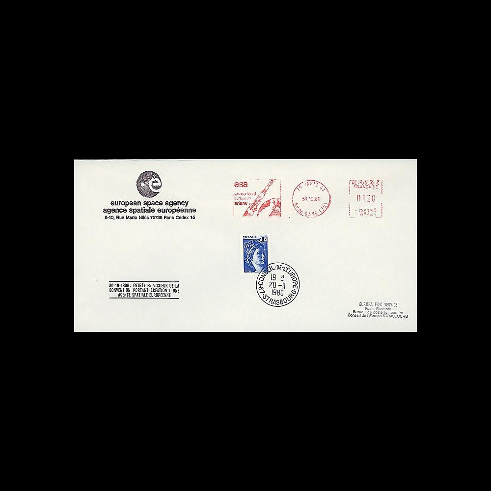 AR 8LA : 1980 - Env. ESA  'Entrée en vigueur Convention ESA'