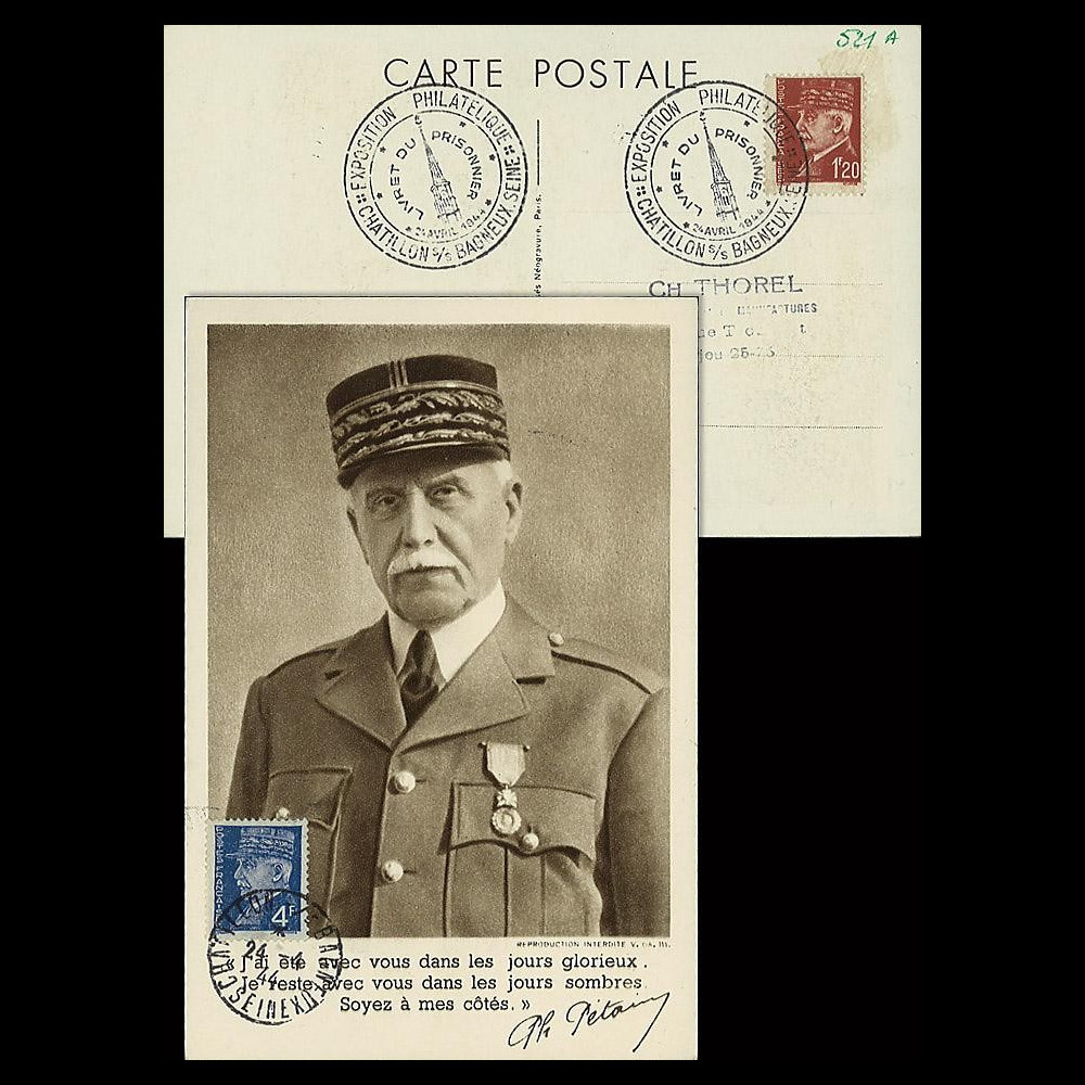 W2-FR521A-A1 : 1944 - CM  'Buste de face - 88 ans Mal Pétain' YT 521A