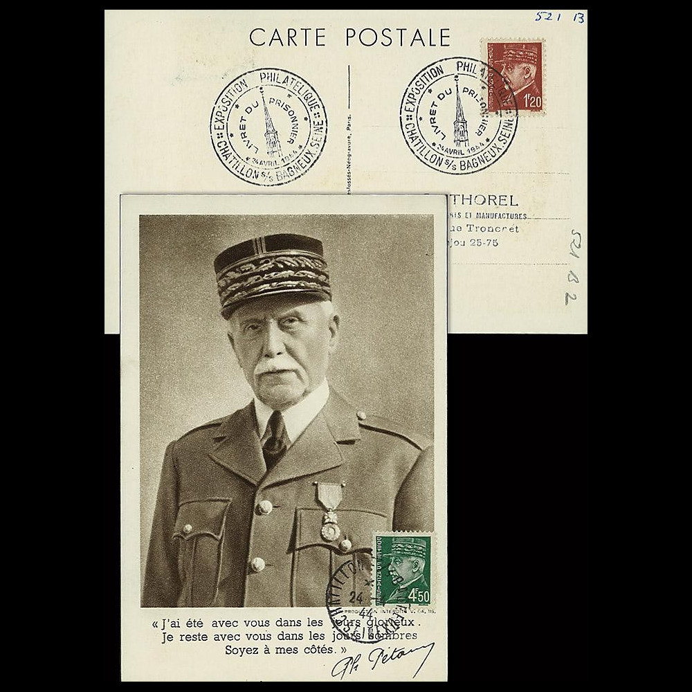 W2-FR521B-B2 : 1944 - CM  'Buste de face - 88 ans Mal Pétain' YT 521B