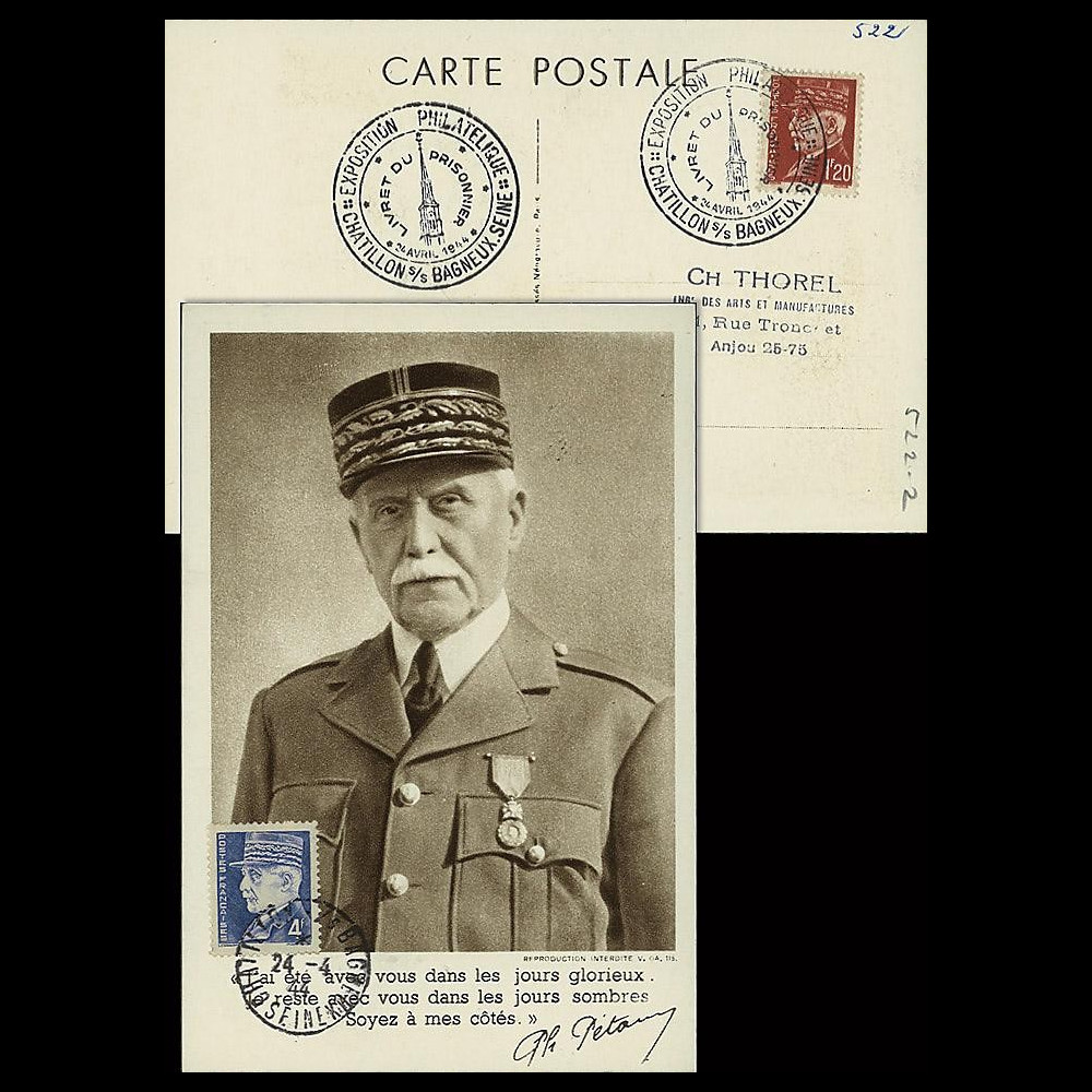 W2-FR522-E1 : 1944 - CM  'Buste de face - 88 ans Mal Pétain' YT 522