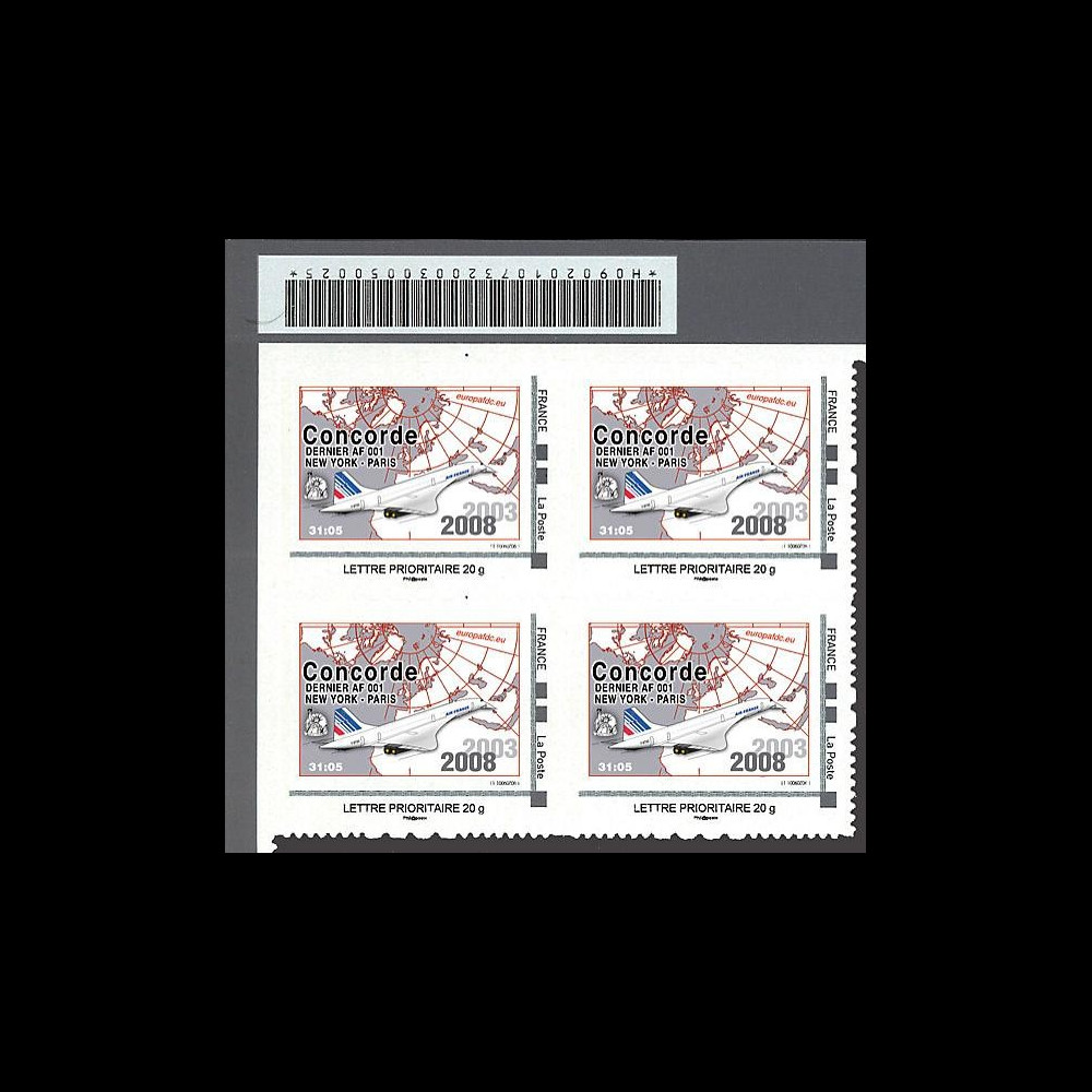 CO-RET39B4 : 2008 - Bloc de 4 tpp '5e anniversaire dernier vol Concorde NY-Paris'