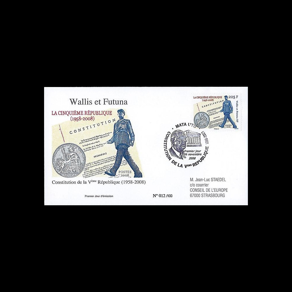 REP08-20 : 2008 - FDC '50 ans Ve République - de Gaulle' Wallis et Futuna