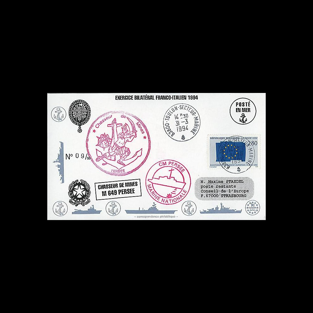 91NAV-FR27 : 1994 - Pli naval 'Chasseur de mines M648 PERSEE' 91NAV-FR27 : 1994 - Pli naval 'Chasseur de mines M648 PERSEE'