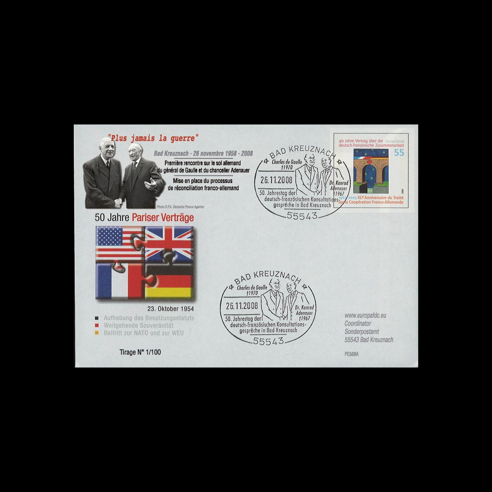 PE569A : 2008 - PAP alld '50 ans de la rencontre Adenauer - de Gaulle'