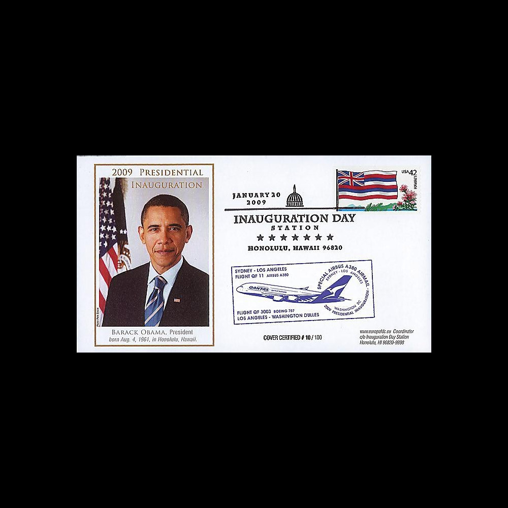 A380-77 T1 : 2009 - FDC USA 'Investiture de Obama' - Hawaii
