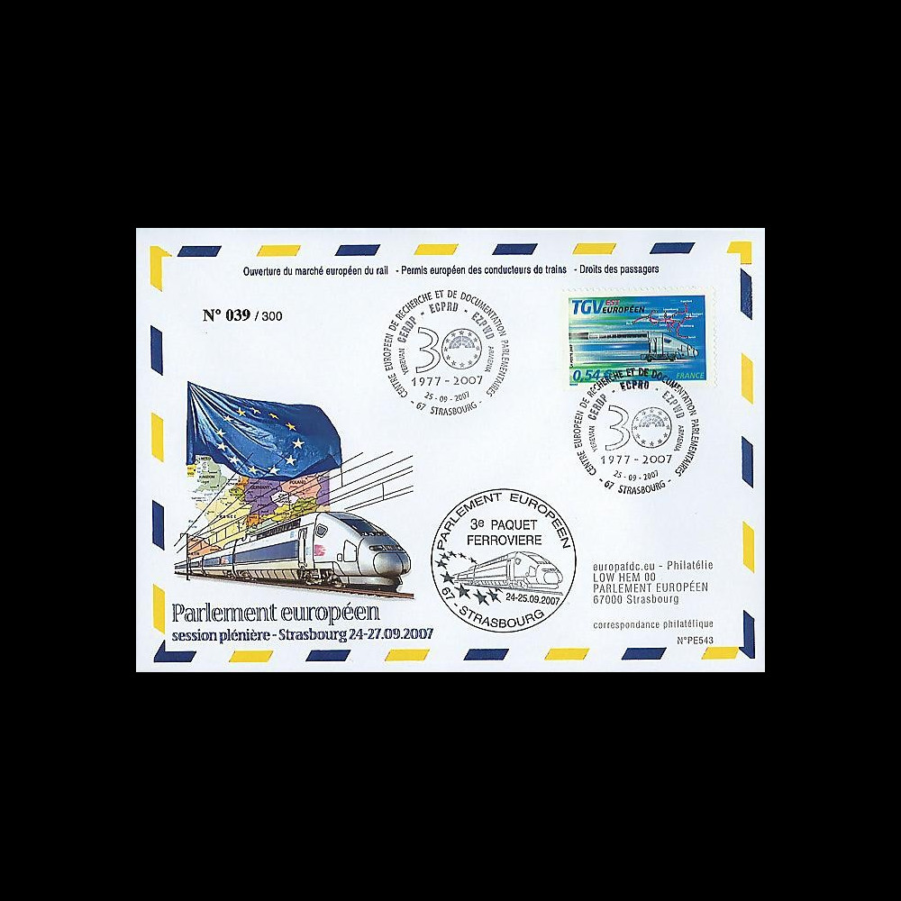 PE543 : 2007 - FDC Parlement européen '3e paquet ferrovière'