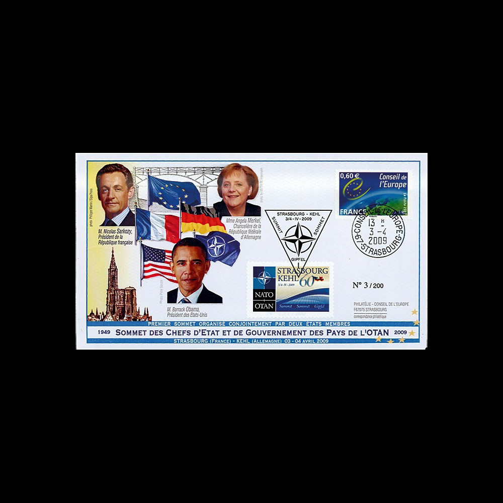 OTAN09-2 : 2009 - FDC 'Sommet 60 ans OTAN - Sarkozy - Obama - Merkel'
