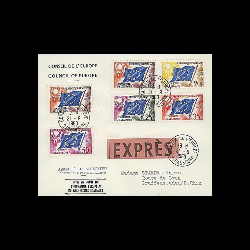 CE12-IIEX : 1960 - FDC EXPRESS 'Mise en route programme eur. de recherches spatiales'