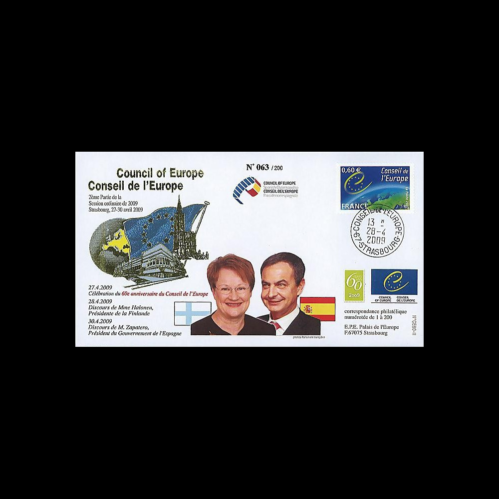 CE60-II : 2009 - FDC '60 ans CE - Mme Halonen (Finlande) & M. Zapatero (Esp.)'