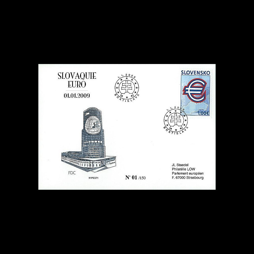 PE571 : 2009 - FDC 1er Jour 'Introduction de l'Euro' - Slovaquie