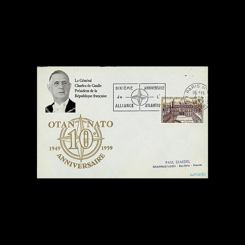 OTAN14-1 : 1959 - FDC France '10 ans OTAN + conférence de Gaulle'