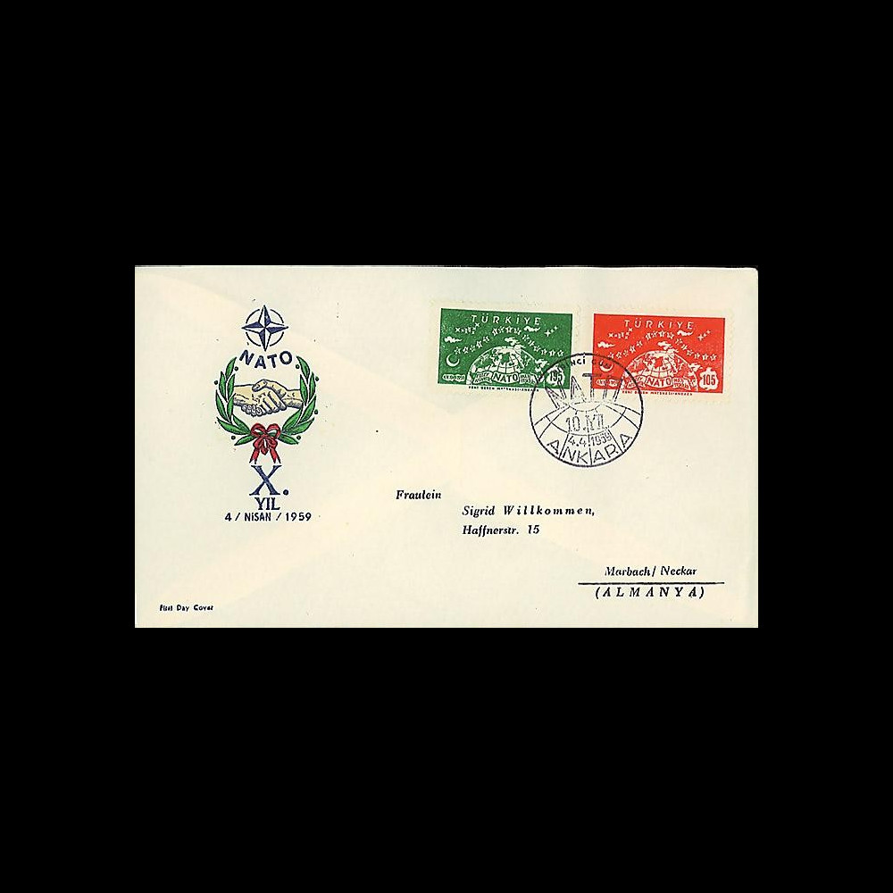 OTAN13 : 1959 - FDC 1er Jour Turquie '10 ans OTAN 1949-1959'