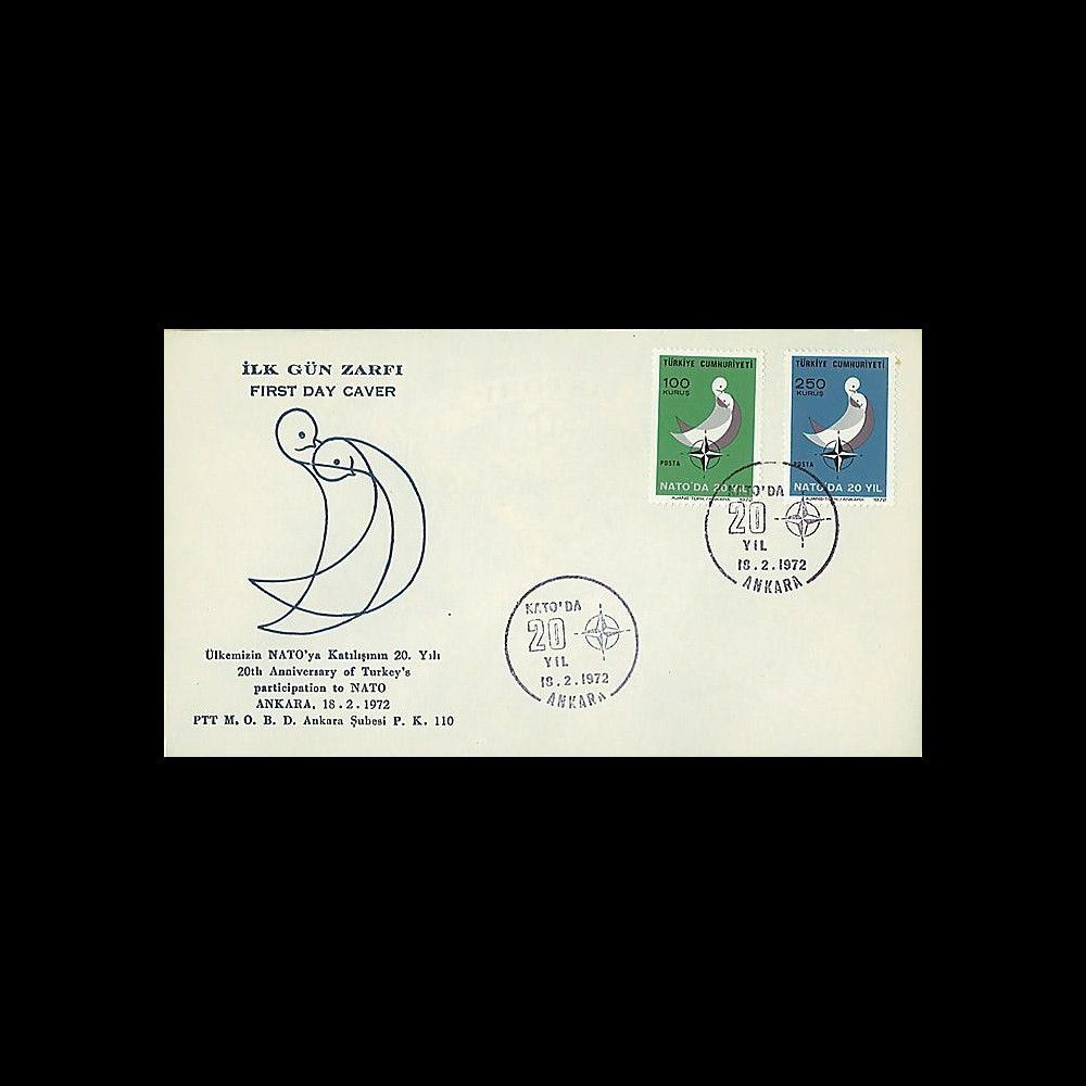 OTAN26 : 1972 - FDC 1er Jour Turquie '20 ans admission de la Turquie à l'OTAN'