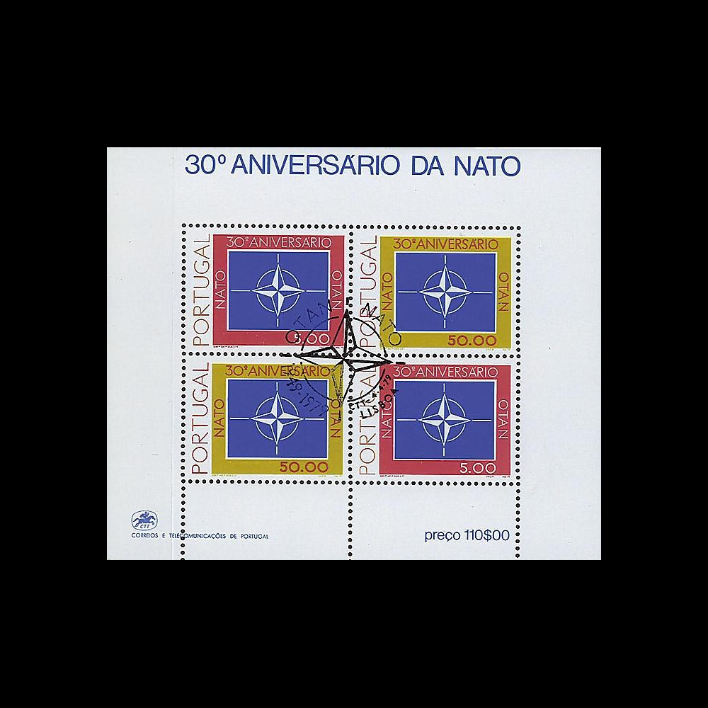 OTAN30Bb : 1979 - Bloc-feuillet 4 TP Portugal '30 ans OTAN' 1er Jour