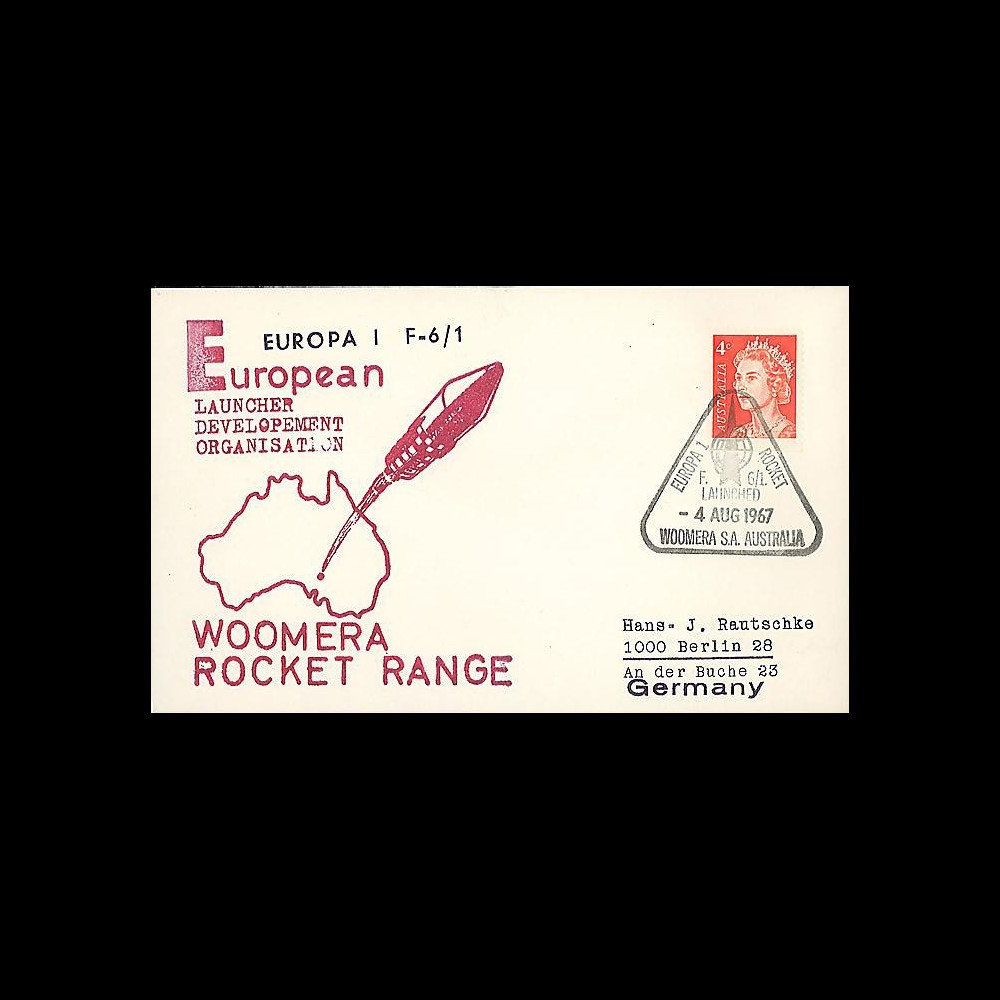 ELDO 3 : 1966 - FDC Woomera 'Fusée Europa I vol F6/1'
