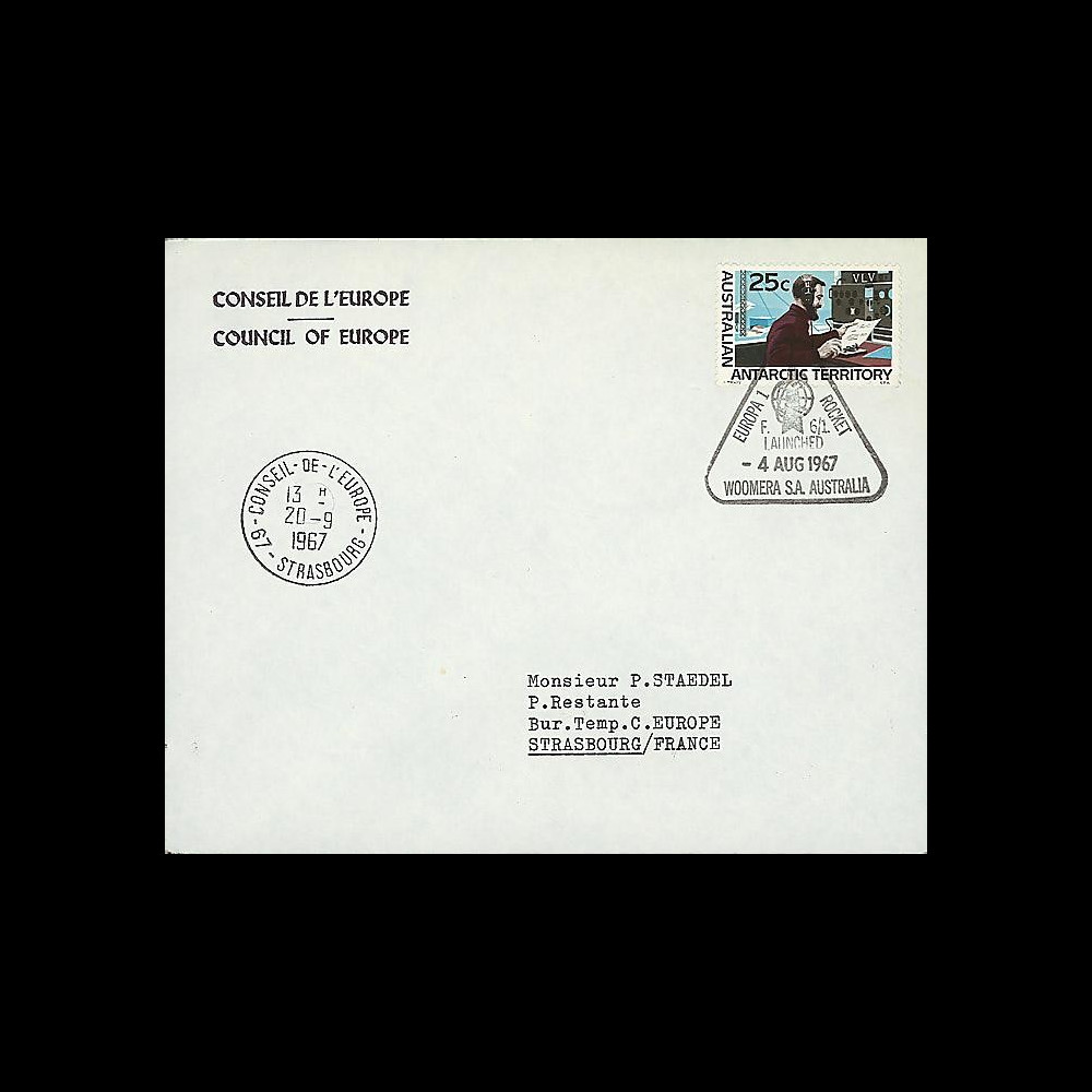 ELDO 3L : 1966 - Env. entête CE ou PE Woomera 'Fusée Europa I vol F6/1'