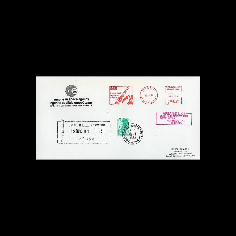 AR 10LA : 1981 - Env. ESA Kourou 'Ariane L04 - sat. MARECS-A & THÉSÉE'