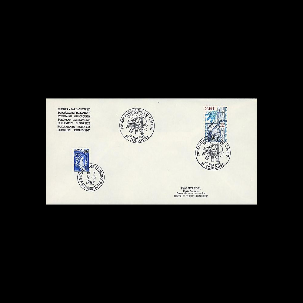 AR 12LA : 1982 - Env. entête PE 1er Jour Toulouse '20 ans CNES'