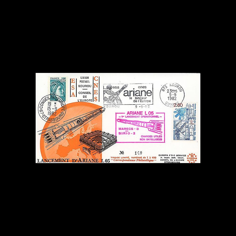 AR 13L : 1982 - FDC Kourou 'Ariane L05 - sat. MARECS-B & SIRIO 2'