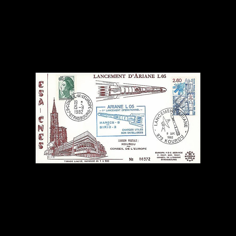AR 14L : 1982 - FDC Kourou 'Ariane L05 - sat. MARECS-B & SIRIO 2'
