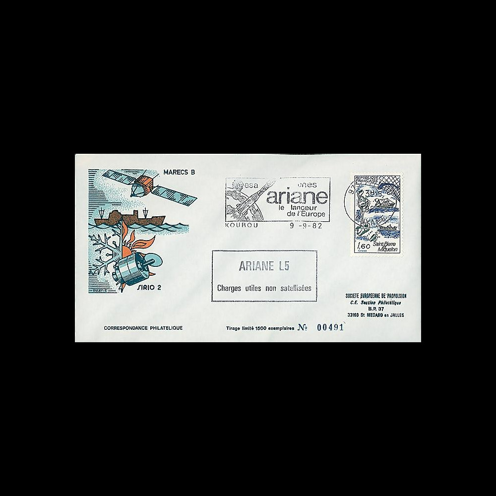 SEP 13L : 1982 - FDC SEP Kourou 'Ariane L05 - sat. MARECS-B & SIRIO 2'