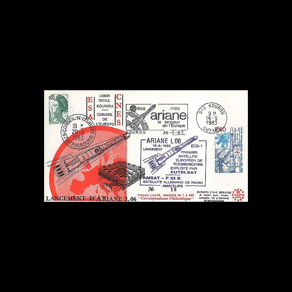 AR 16L : 1983 - FDC Kourou 'Ariane L06 - sat. ECS-1 & AMSAT-PIIIB'