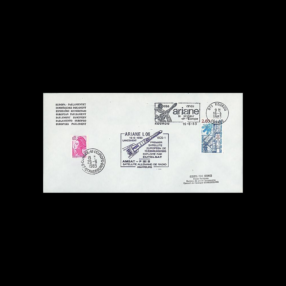 AR 16LA : 1983 - FDC Kourou 'Ariane L06 - sat. ECS-1 & AMSAT-PIIIB'