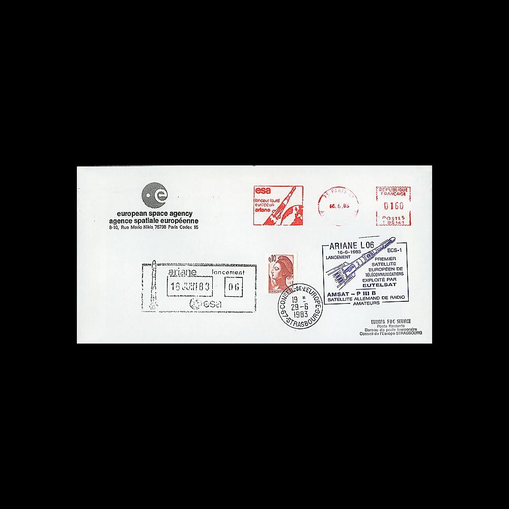 AR 16LB : 1983 - FDC ESA 'Ariane L06 - sat. ECS-1 & AMSAT-PIIIB'