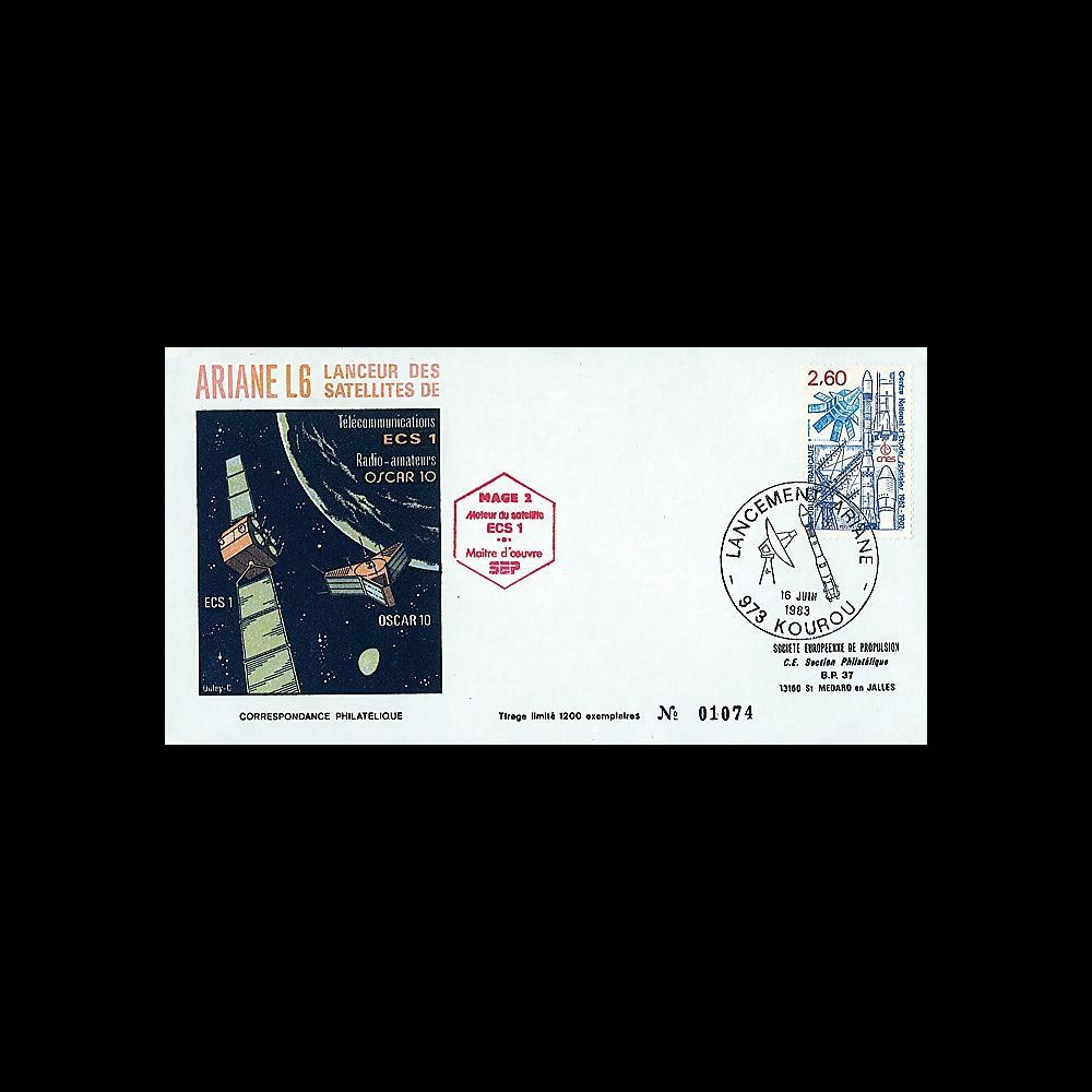 SEP 16L : 1983 - FDC SEP 'Ariane L06 - sat. ECS-1 & AMSAT-PIIIB'
