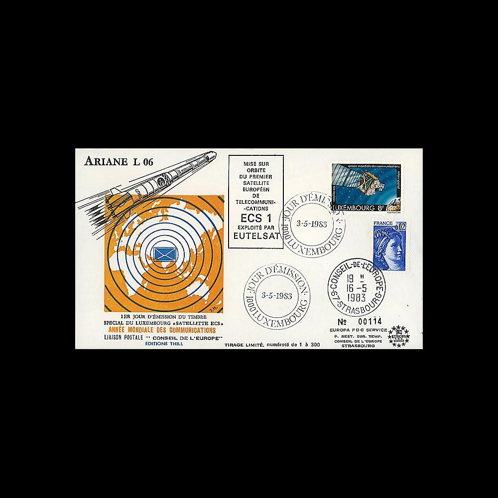 AR 15L : 1983 - FDC 1er Jour Luxembourg 'Ariane L06 - satellite ECS'