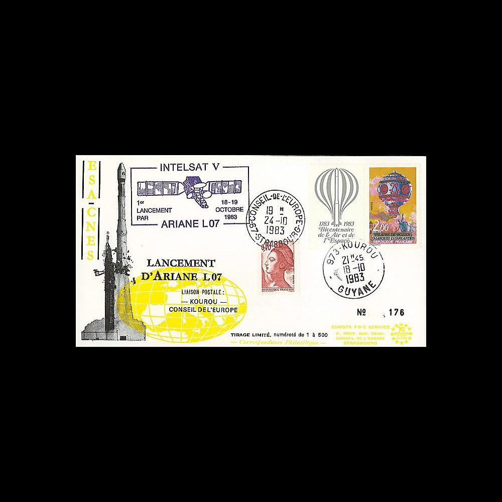 AR 17L T2 : 1983 - FDC Kourou 'Ariane L07 - satellite INTELSAT V'