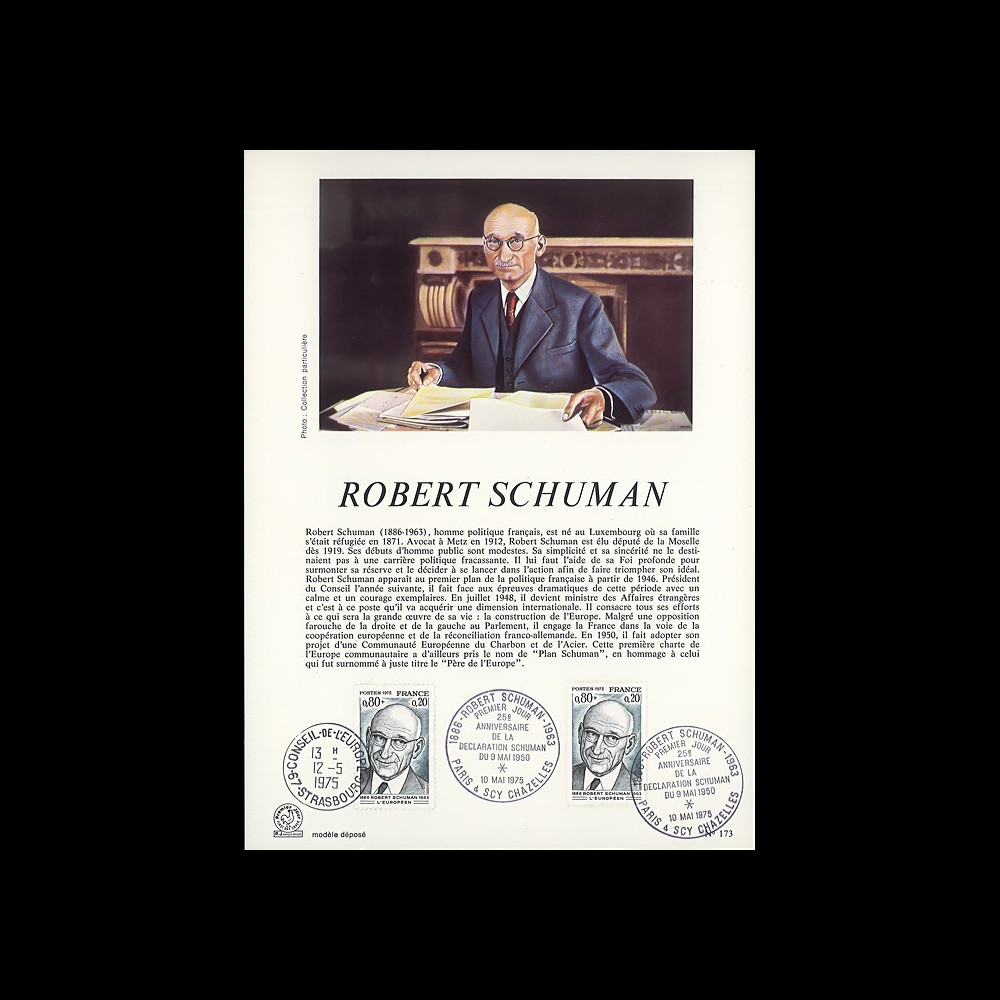 FE29DO : 1975 - Document historique 1er Jour du TP 'Schuman