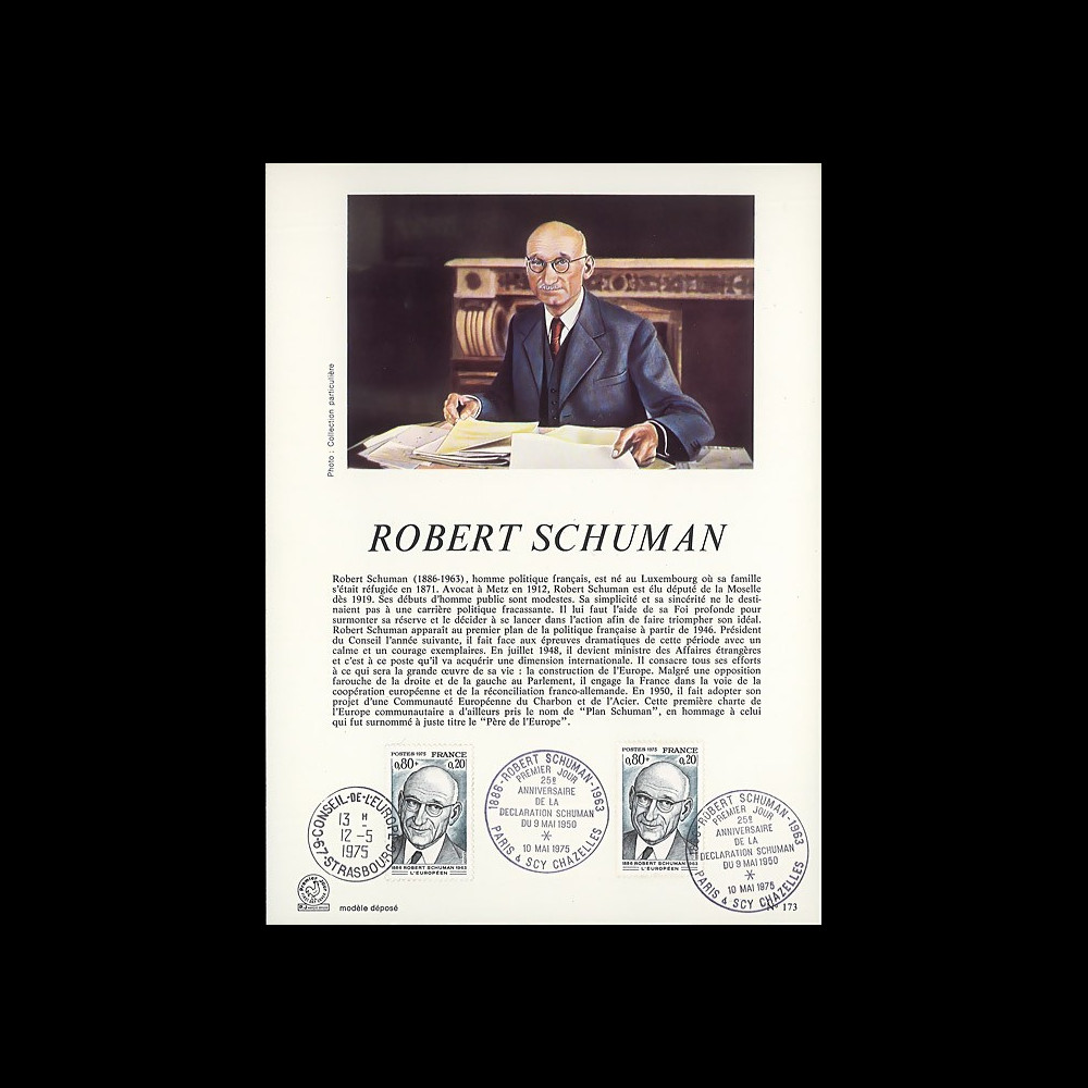 FE29DO : 1975 - Document historique 1er Jour du TP 'Schuman FE29DO : 1975 - Document historique 1er Jour du TP 'Schuman