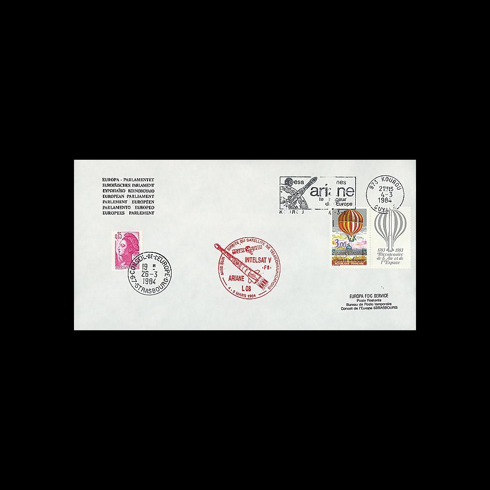 AR 18LA : 1984 - Env. entête Parlement eur. Kourou 'Ariane L08'