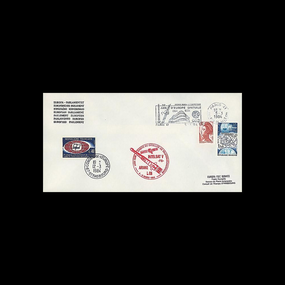 AR 18LB : 1984 - Env. entête Parlement eur. Paris 'Ariane L08'