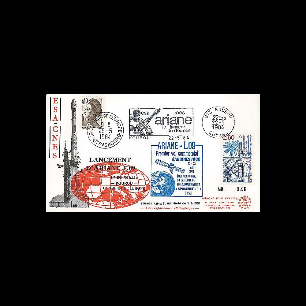AR 19L : 1984 - FDC Kourou 'Ariane L09 - satellite SPACENET 1'