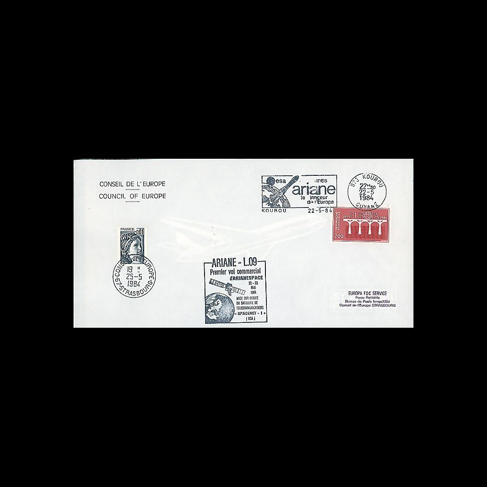 AR 19LA : 1984 - Env. entête Conseil de l'Europe - Kourou 'Ariane L09'