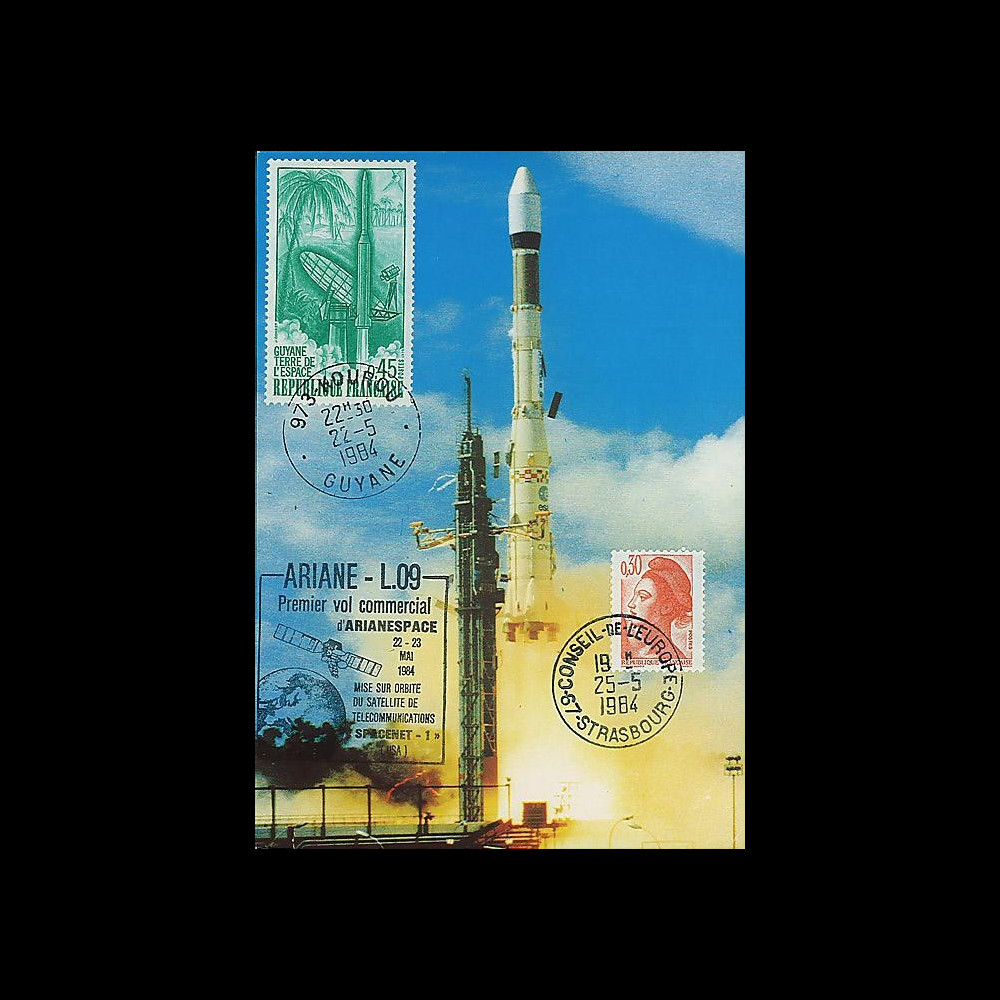 AR 19LC : 1984 - Carte maxi Kourou 'Ariane L09 - satellite SPACENET 1'