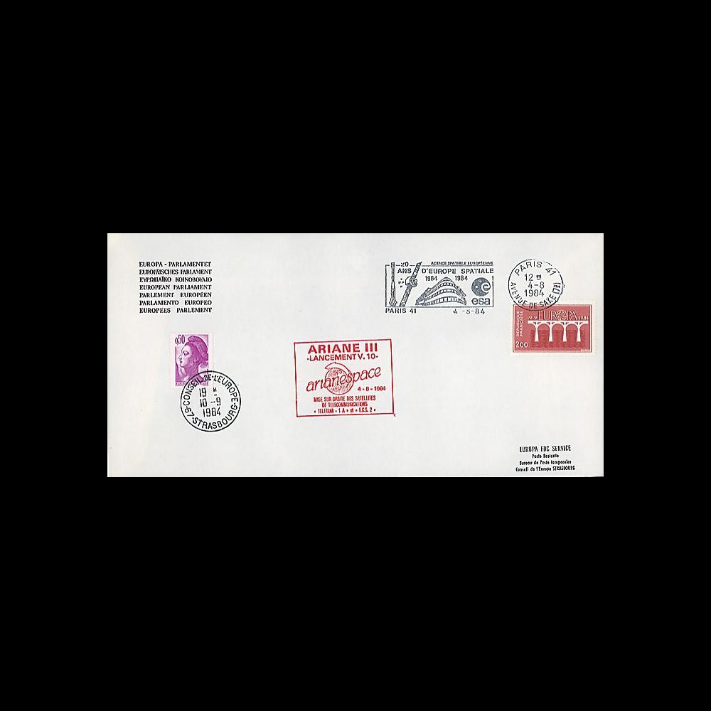 AR 20LB : 1984 - Env. entête Parlement eur. - Paris 'Ariane L10'