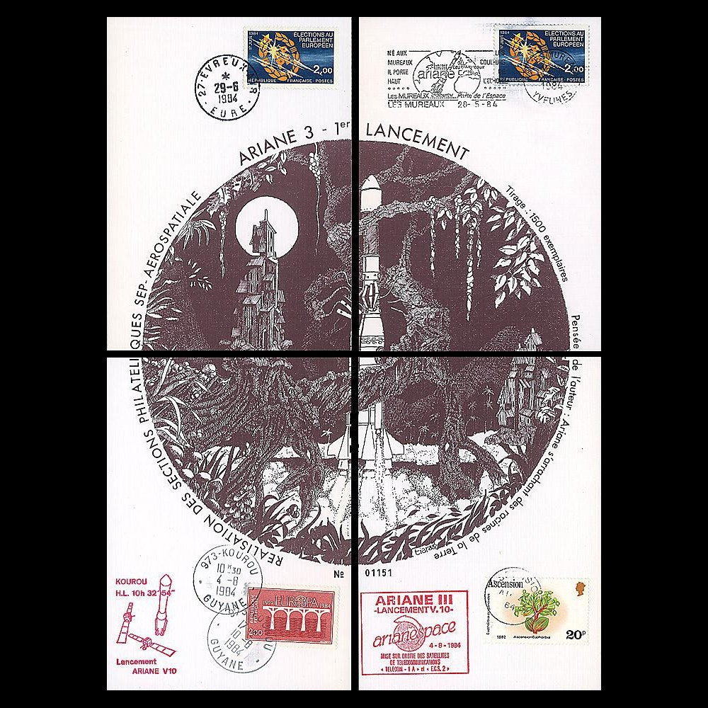 SEP 20L : 1984 - Document (4 CP) SEP '10e vol Ariane & 1er vol Ariane 3'