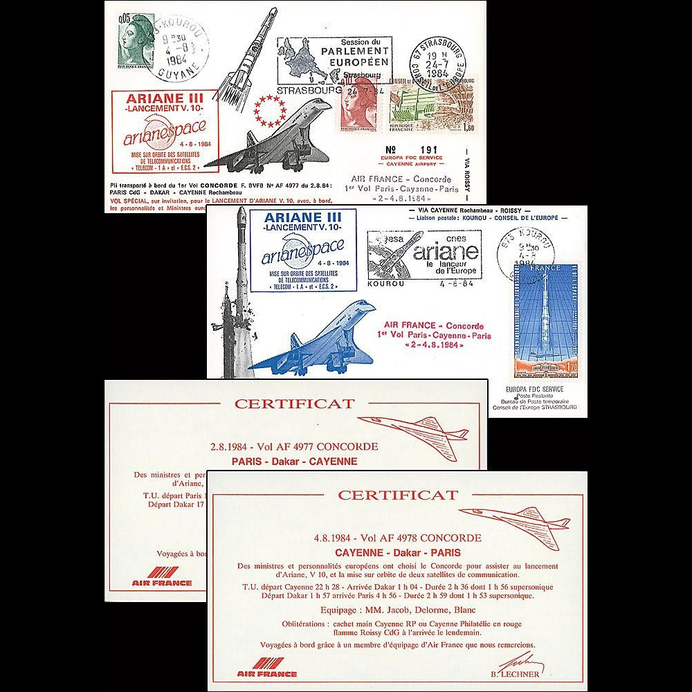 CO 30-31L : 1984 - 2 plis voyagés Concorde '1er tir Ariane 3'