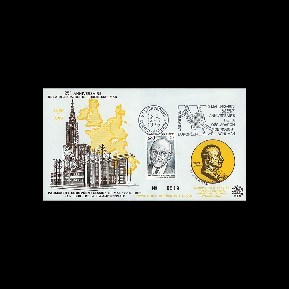 FE29E : (AP124) 1975 - FDC PE 1er Jour TP 'Schuman FE29E : (AP124) 1975 - FDC PE 1er Jour TP 'Schuman