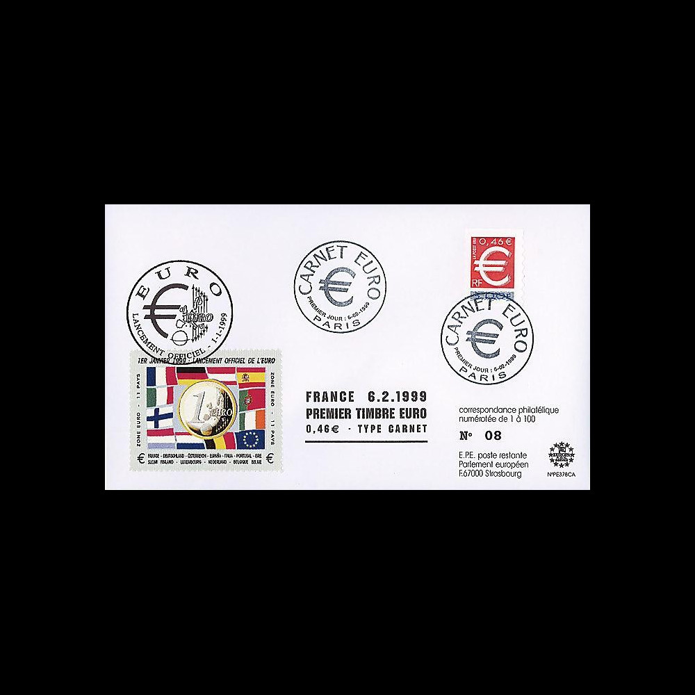 PE378CA : 1999 - FDC France '1er Jour TP EURO adhésif'