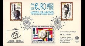 CE50PJ2 (PE397) : 1999 - FDC Conseil de l'Europe "1er Jour des 1ers timbres de service en Euro"