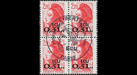 YT2530PJ : 1988 - France 1er Jour bloc 4 val. "Liberté de Gandon" surchargée 0