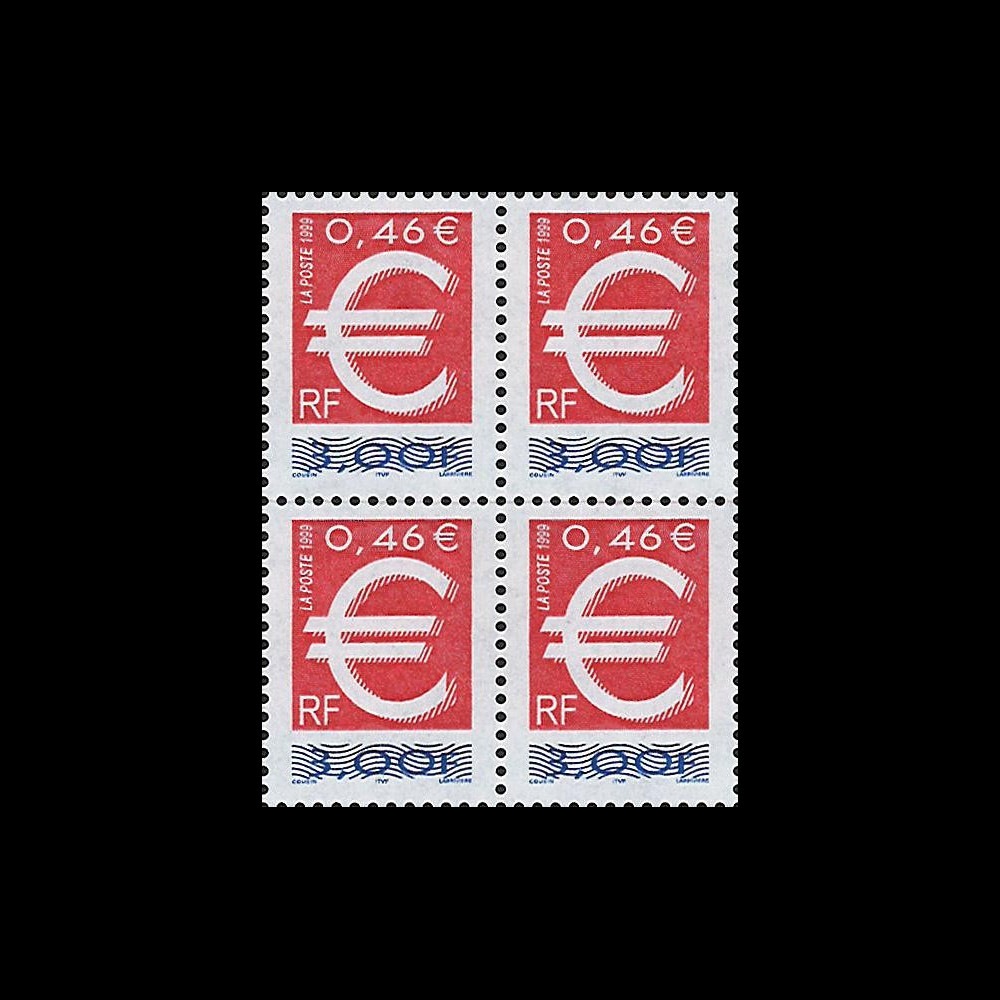 YT3214B4 : 1999 - Bloc de 4 TP France double faciale 'lancement EURO'