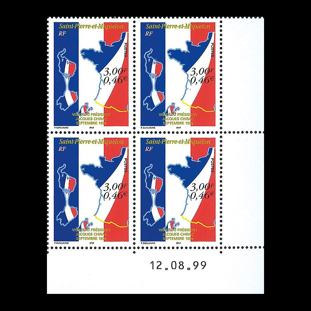 SP99-CH1B4CD : 1999 - Bloc 4 val. SPM 'Chirac & 1er TP à dble faciale' CD