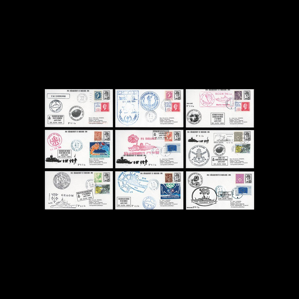 NAV17/25DEB : 1994 - Série 9 FDC à bord "Revue Navale - 50 ans D-DAY" NAV17/25DEB : 1994 - Série 9 FDC à bord "Revue Navale - 50 ans D-DAY"