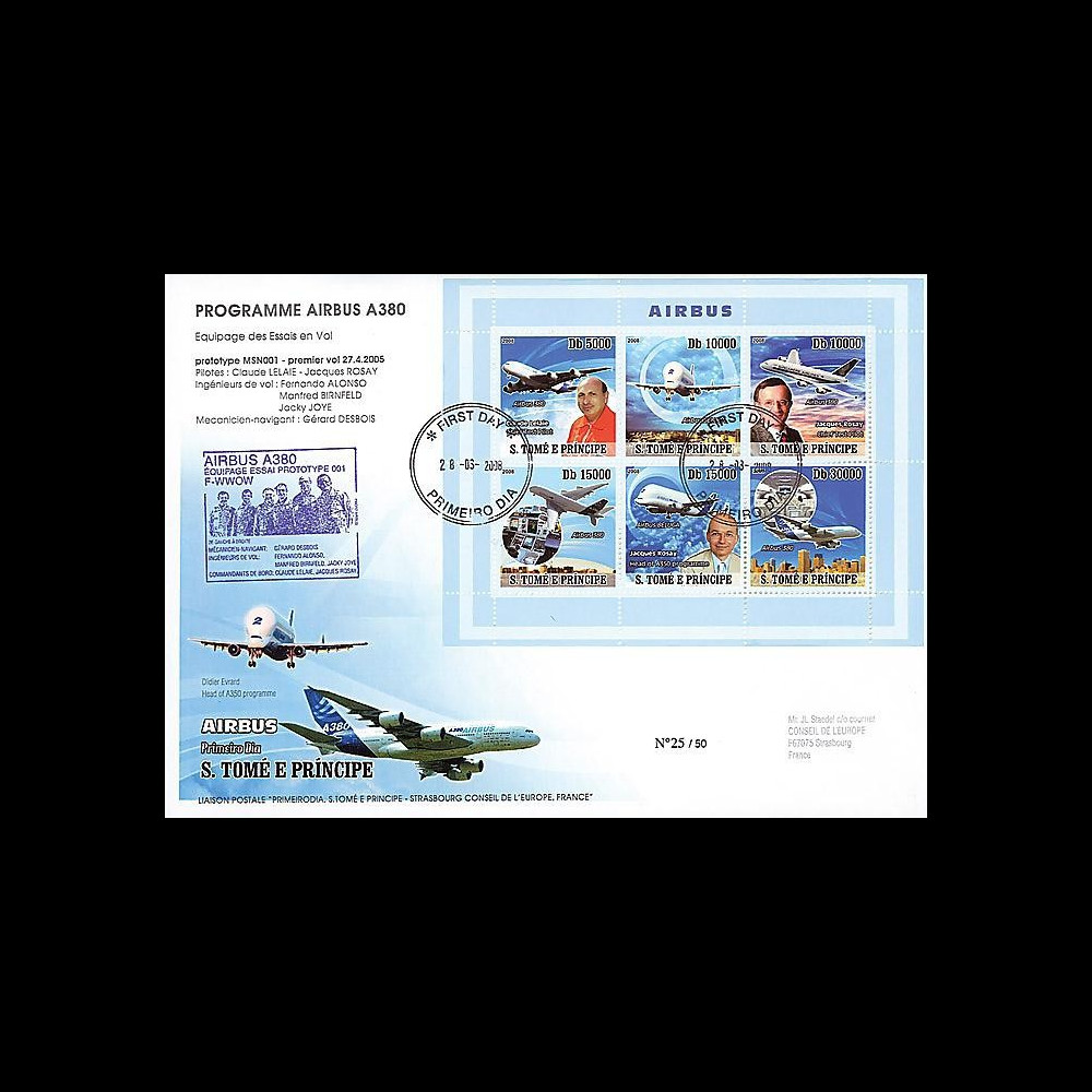 A380-70 : 2008 - Pli St-Tomé et Principe 'Programmes Airbus A380 & A350'