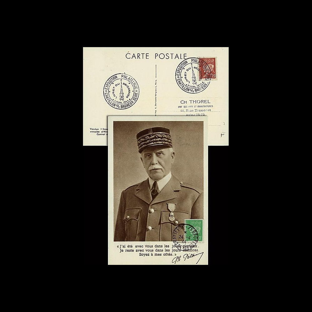 W2-FR513-C1 : 1944 - CM  'Buste de face - 88 ans Mal Pétain' YT 513